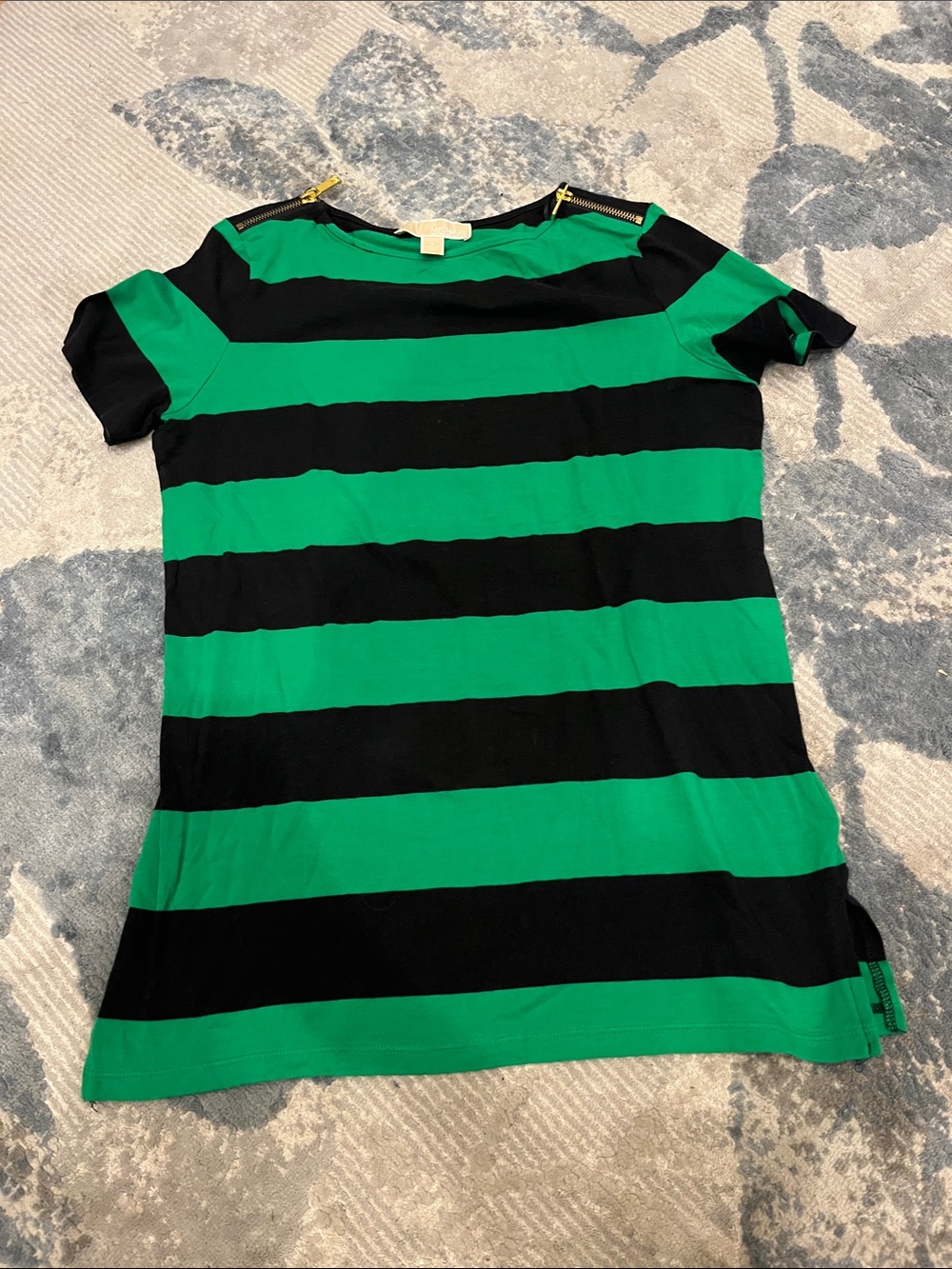 Michael Kors Green and Black Striped Short Sleeve Tee